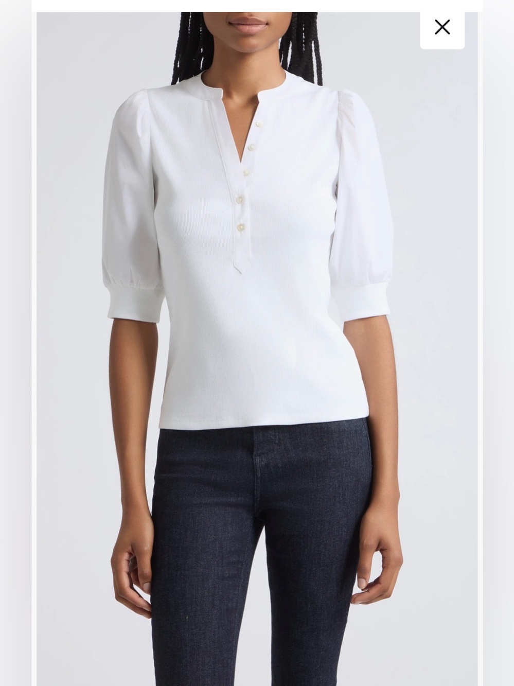 Veronica Beard Coralee Puff Sleeve Mixed Media Henley Top XS